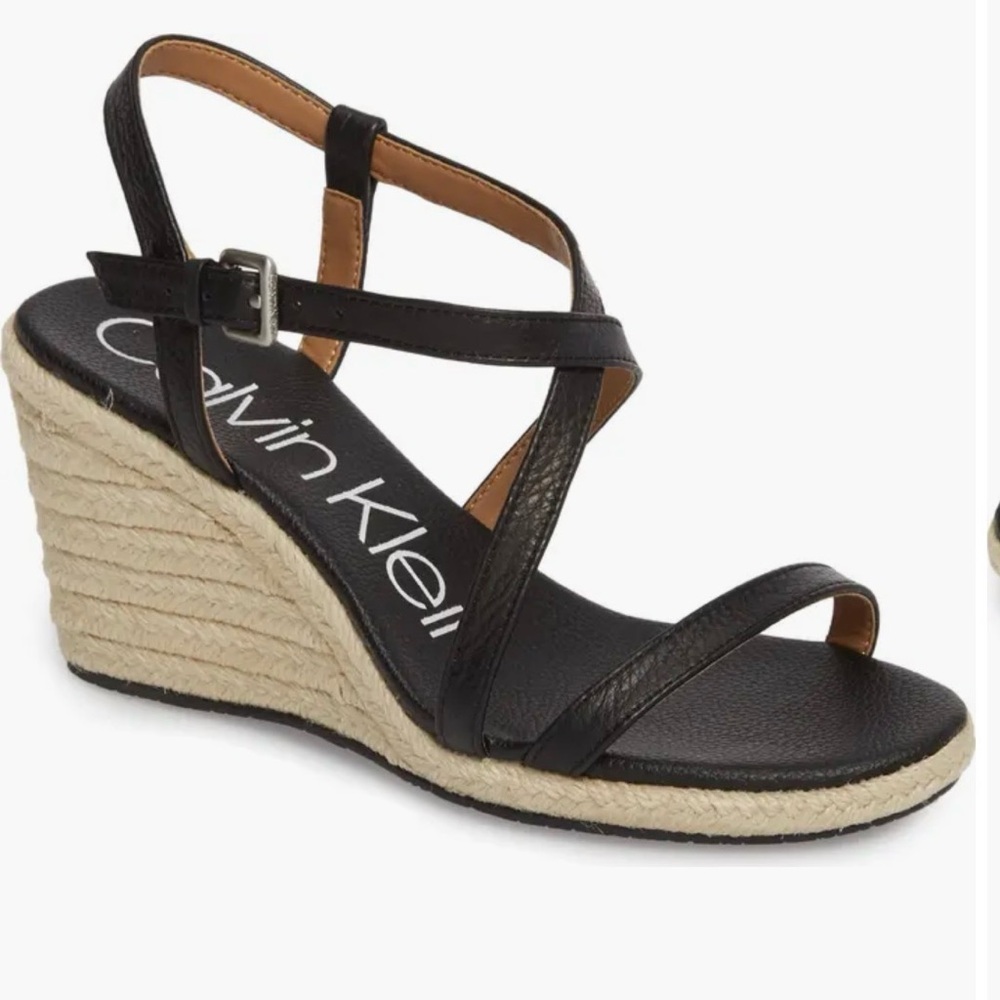 Calvin Klein Black Bellemine Espadrille Wedge Sandal
